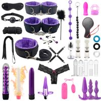 35 Pcs / set Produits érotiques Adultes BDSM Bondage Set Menottes Anal Plug Godes Vibrator Fouet Sex Toys Couples Y200422