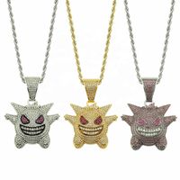 Wholesale Fashion Crystal Rhinestone Ghost Necklace Fashion 3D Hiphop Pendant