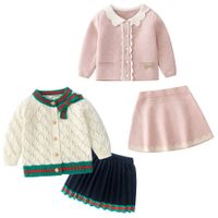 Conjunto de crianças outono 2022 novo estilo rosa pouco fragrância meninas vestidos 1-3 anos de idade bebê menina designer de algodão cardigan + saia terno