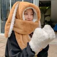 Winter Bunny Hat Scarf Gloves Set Keep Warm Soft For Women Children Cute Fluffy Ear Thick Pocket 220118