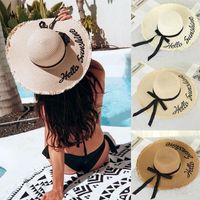 Chapeaux larges chapeaux fashion edge Summer Beach chapeau de paille avec lettres imprimées dames Hats1