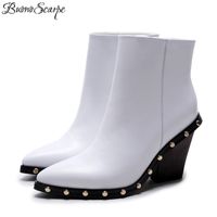 Женщины сексуальные заклепки шпильки ботильоны на молнию на молнии высокие каблуки белые черные туфли натуральная кожа бренд дизайн мода ботас