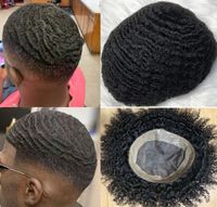 Afro Dalga Saç Ünitesi Mono Dantel Peruk 4mm 6mm 8mm 10mm Hint Virgin İnsan Saç Değiştirme Afro Kinky Curl Erkekler Peruk Ücretsiz Shippinng