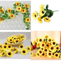 Decorative Flowers & Wreaths 50pcs Artificial Sunflower Heads And 2 Bouquets 7 9 Sunflowers 2pcs Garland Vine Decor