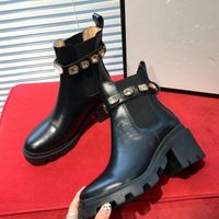 Spring and autumn leather thick soled short boots women fash...