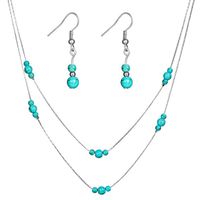 Brand New Vintage Turquoise Jewelry Sets Blue Turquoise Necklace Earring Ring Set Women