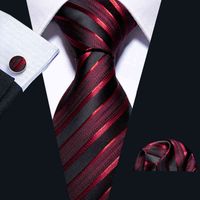 Ny manlig lyxig nackband för män Business Red Striped 100% Silk Tie Set Barry.Wang Fashion Design Neckwear Dropshipping LS-5022 Y1229