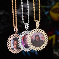 Benutzerdefinierte Fotorahmen Memory Medaillons Runde Anhänger Halskette Für Männer Bling Euro Out Hip Hop Rapper Schmuck