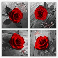 Red Rose Canvas Wall Art Flower Print Black and Bianco dipinti per la camera da letto Bagno Coppia amore Donne Valentino regalo incorniciato
