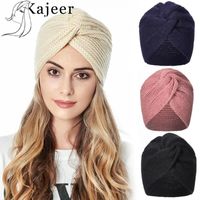 Beanie / Kafatası Kapaklar Kajeer kadın Örme Türban Şapka Knot Bandanas Kafa Sonbahar Kış Sıcak Kap Katı Çapraz Kadın Saç Eşarplar Hijab Musli