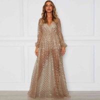 2021 sexy V-neck backless Plaid Sequin long evening dress perspective