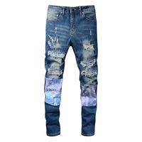 Erkekler Biker Kot Slim Fit Yama Mavi erkek Yüksek Kaliteli Denim Pantolon Jean Rahat Pantolon Büyük Boy 28-40