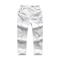 Джинсы дети разбитые отверстия брюки брюки детские мальчики бренд мода осень 5-8Y белая детская одежда 2021 301