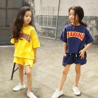 Klädsuppsättningar 3-16 år Summer Kids Teens Girls Set 2st Sportspår kostymdräkt Bomull T-shirts + Barnbyxor Shorts CL2951