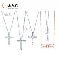 TF Fashion Classic Sterling Silver Necklaces Supplies Micro Pave Zircon Cross Square Personality Necklace For Women Girl Christmas Gift Jewe
