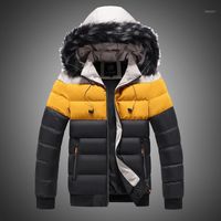 Puffer Jacket Mens Winter Jacket Fur Collar Hooded Coat Thic...