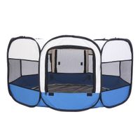 36inch Portable Foldable Dog Houses 600D Oxford Cloth & Mesh Pet Playpen Fence with Eight Panels Puppy Soft Tent Dog Cat Crate Blue