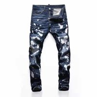 CLASSIC FLOWER fashion jeans, washable retro torn fold stitching men's designer motorcycle slim-fit pants.