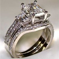Vintage 10K White Gold 3ct Lab Diamond Ring sets 925 sterling silver Bijou Engagement Wedding band Rings for Women men Jewelry 220121