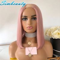 Glueless Pink Bob Silky Straight Human Hair U Part Wigs with...
