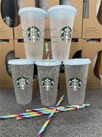 Germaid Boddess Starbucks 16Oz / 24oz / 710 мл / 473 мл пластиковый тумблер многоразовый чистый питьевой плоский нижний колонн формы крышки соломенные чашки кружка