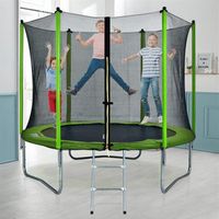 10FT Round Trampoline for Kids with Safety Enclosure Net, Outdoor Backyard Trampoline with Ladder, Greena11