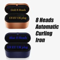 8Heads Blue Gold Pink Hairler Maldador de cabelo multifuncional Curadores de cabelo de penteado Caixa de presente de ferro de curling autom￡tica UK UK US Plug