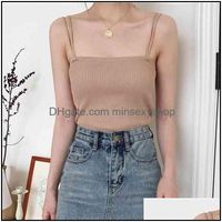 Womens Tanks & Camis Tops Tees Clothing Apparel Sexy Knitted Top Tank Women Sleeveless Vest T-Shirt Ladies Slim Strap Short Camisole Basic D