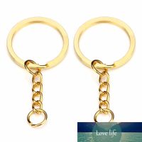 28mm Bronze Gold Silver Color Keyring Keychain Split Ring with Short Chain Key Rings Women Men DIY Key Chains Accessories