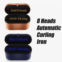 Más nuevos 8 cabezas Curiador de cabello Oro / RosePink / Azul Multifunción Dispositivo de estilo para el cabello Curling automático Hierro para pelos normales EU / Reino Unido / EE. UU. Con caja de regalo