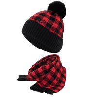 Berretti Alla moda donna cappello femmina caldo unisex rosso e nero plaid plaid lavorato a maglia inverno pullover bib set goccia