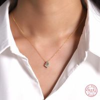 Other 925 Sterling Silver French Simple Blue Crystal Drop Pendant Clavicle Chain Necklace Women Sweet Cute Student Jewelry Gift