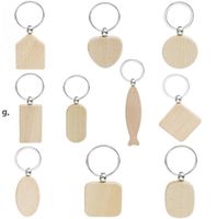 Hêtre Bois Keychain Party Favores Blank Tag Name ID Pendentif Key Ring Buckle Creative Anniversaire Cadeau RRB13604