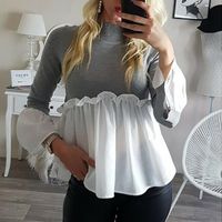 Kadın T-shirt Sonbahar Moda Kadınlar Uzun Kollu Fill Fırfır Tops Bayanlar Rahat Gevşek Kazak Ruffles Patchwork Giysileri