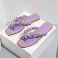 2022 New Brand Women Flat Slipper Summer Fashion Chain Weaving Strap Sandals Outdoor Beach Shoes Ladies Flip Flops