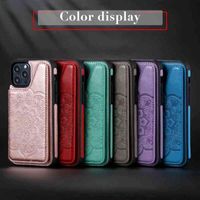 PU Leather Phone Cases for iPhone 13 12 11 Pro X XR XS Max 7 8 Plus, Mandala Embossing Dual Buckle Kickstand Shockproof Case with Card