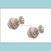 Stud Earrings Jewelry Super Glittering Ins Fashion Designer Double Sided Lovely Cute Flower Crystals Diamonds Pearl For Woman Girls W5Kxn Z5