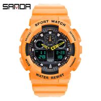Top Brand SANDA Mens Women Watch Luxury Dual Dial Electronic Wristwatch Shockproof Waterproof Clock Led Light Watches 211231