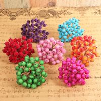 Mini Christmas Artificial Flowers Frosted Artificial Berry Vivid Red Holly Berries Tree Decorative Double Heads EWA11770