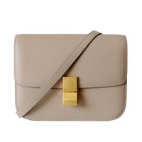 Gold Metal Luxury Design Bag Classic Box Flap Genuine Leathe...