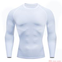 Casual fitness T-shirt biały męska top z długim rękawem kompresji ścisłej wysypki Mężczyzna MMA Workout zimowy Ciepła warstwa bazowa jogging 1118