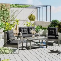 TOPMAX Outdoor Patio 4-Piece Sectional Rattan Sofa Set All-Weather PE Wicker Conversation Set with Tempered Glass Storage Tea Tabl614r