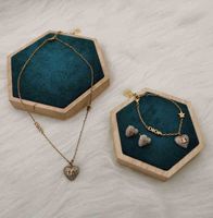 Vintage Heart Necklace No Tarnish Earrings Bracelets Copper Jewelry Set Gift Women Cd Pendant Necklaces Bracelet Engraved