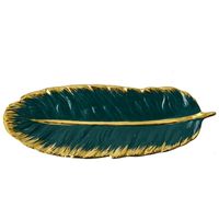 Duży Ceramiczny Bananowy Liść W Kształcie Obiad Płyty Na Wesele Party Bankiet Złoto Rim Retro Zielona Biżuteria Tray Ring Ring Danie