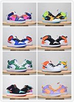 Mid Top Flat Shoes Boy Girls Rainbow Color Little Barn Basketskor J1s Mid Spädbarn Ji Chicago Sneaker Sport Storlek 27-37
