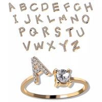 Fashion Gold Argent English Lettre A-Z Cristal Réglages à doigts réglables pour femme cadeau Bijoux de fête de mariage