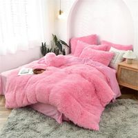 Tecido de lã cor-de-rosa inverno espesso conjuntos de cama sólida mink veludo tampa de edredão cama cama cama cama fronhas de linho 22 cores em estoque