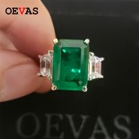 Ovas 100% 925 Sterling Silver Criado Moissanite Emerald Gemstone Birthstone Casamento Anel de Noivado Fine Jewelry Atacado 201218