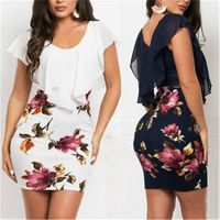 2020 Sommar Ny Explosion Style Hot Sale Fake Two Piece Clothes Slim Fit Women Bodycon Dress Printed Slim Casual Dress Women