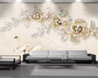 Swan Lake Gold Flower 3D Wallpaper Premium Atmosferische Interieur Decoratie Living 3D Wallpaper